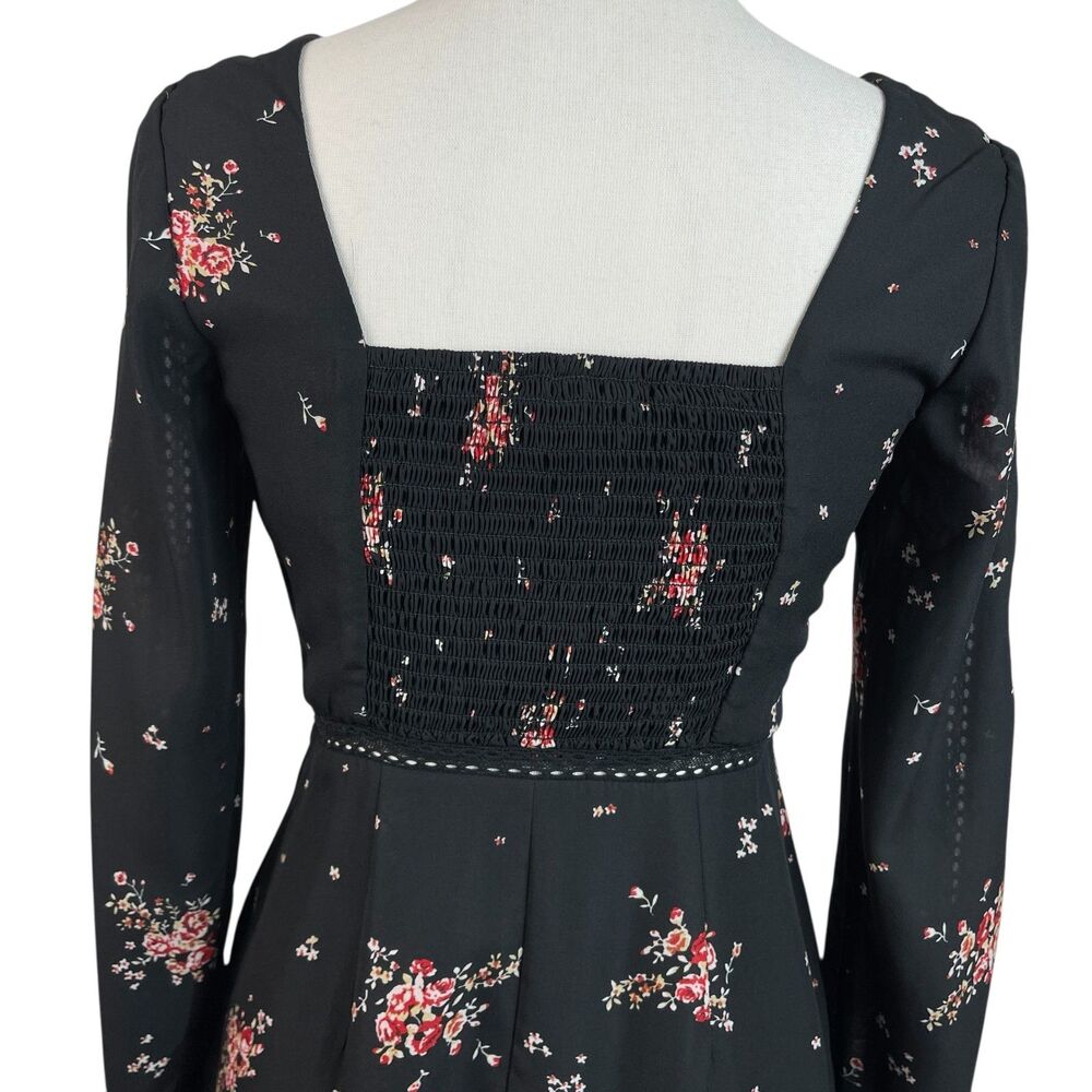 Show Me Your Mumu Helen Mini Dress XS Black Floral Long Sleeve Smocked Back - Picture 9 of 13